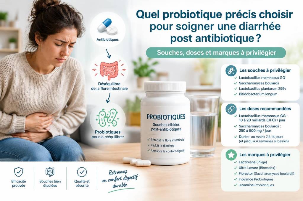 Quel probiotique précis choisir pour soigner une diarrhée post-antibiotique : souches, doses et marques à privilégier